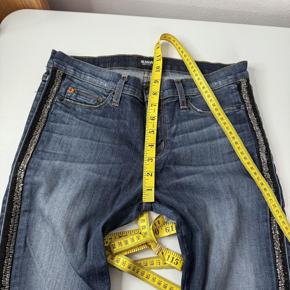 Hudson Luna Super Skinny Crop Jeans Womens 29 Blue Glam Embellished Side Stripe - Picture 11 of 14